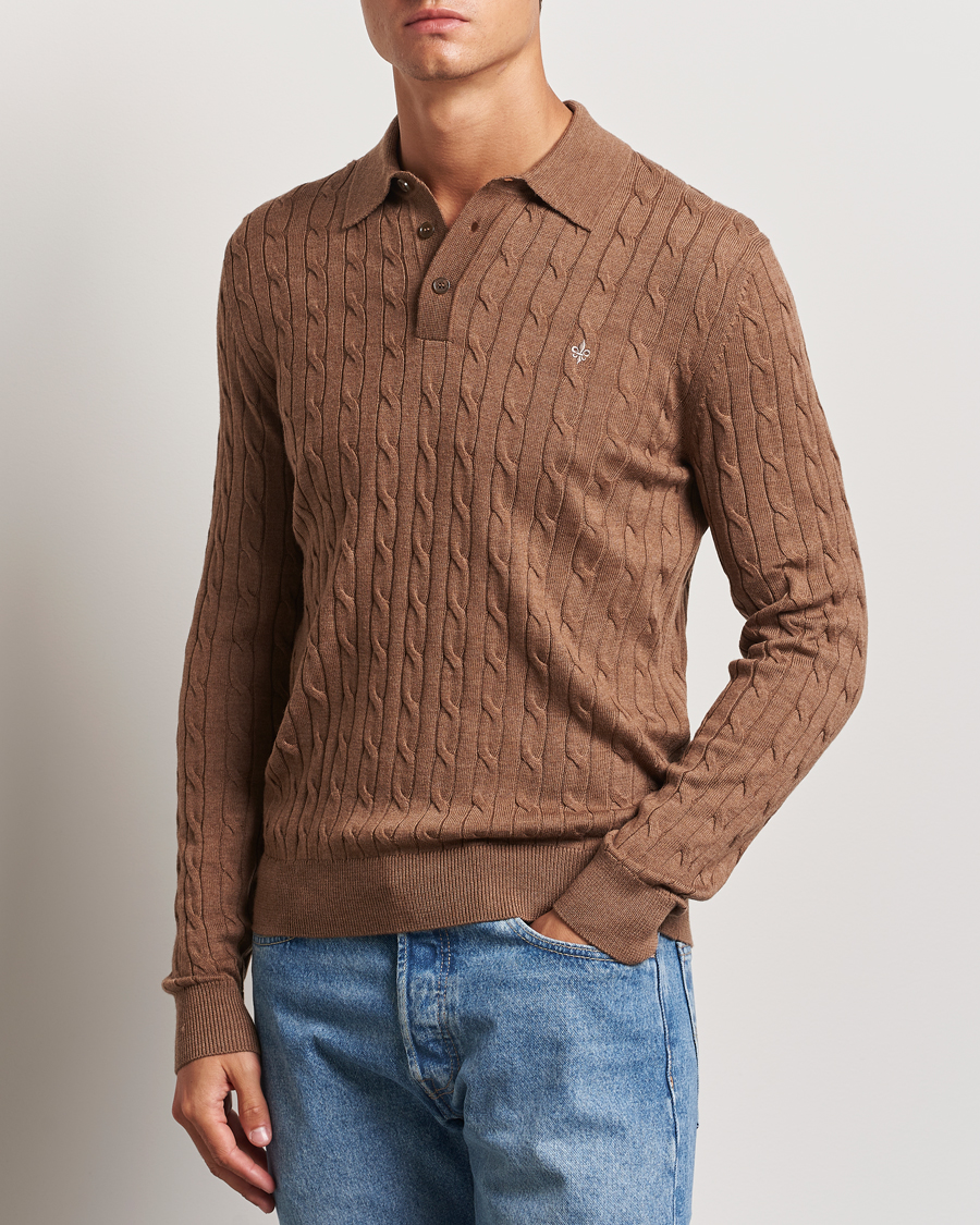 Herr | Tröjor | Morris | Merino Cable Polo Knit Camel
