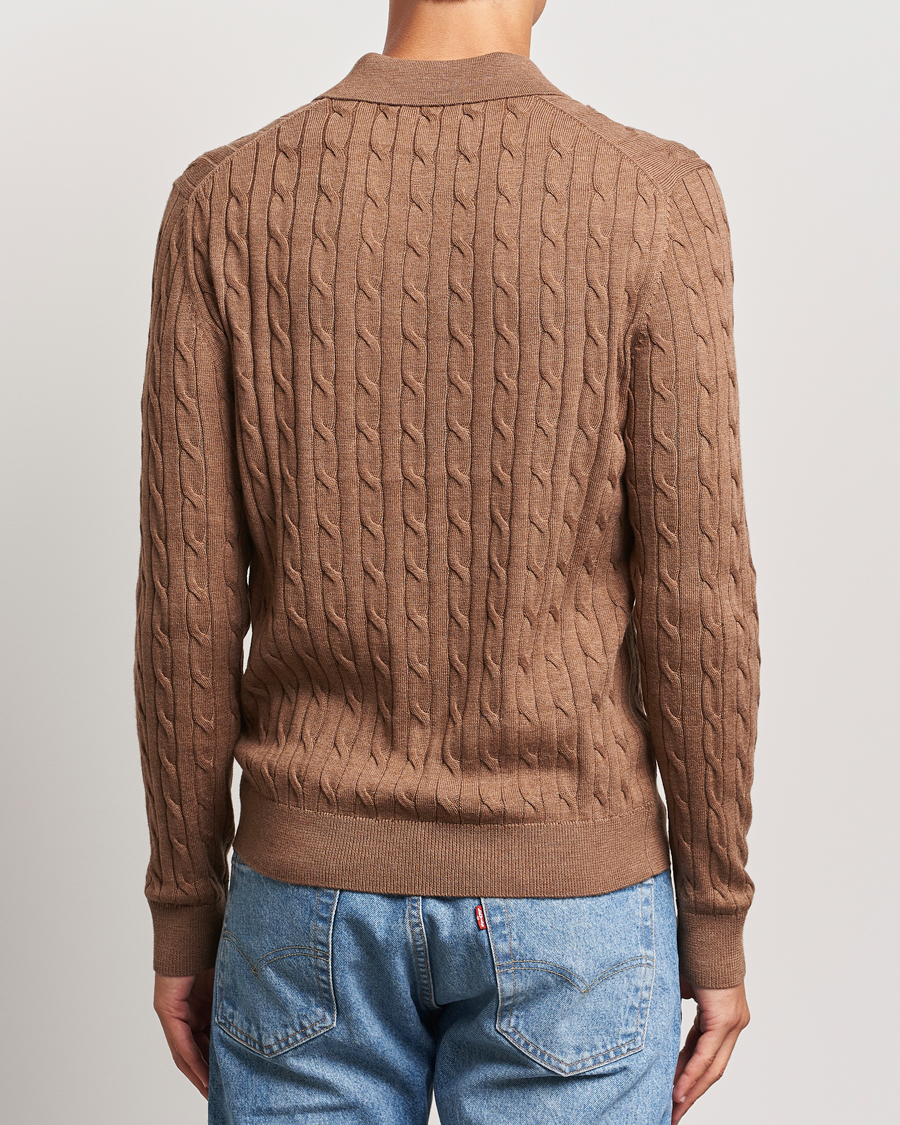 Herr | Tröjor | Morris | Merino Cable Polo Knit Camel