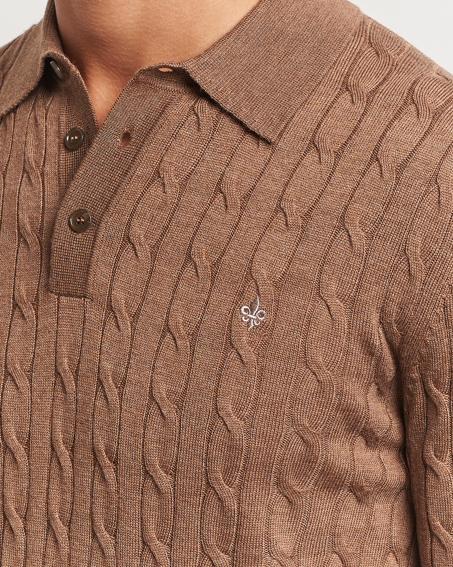 Herr | Tröjor | Morris | Merino Cable Polo Knit Camel