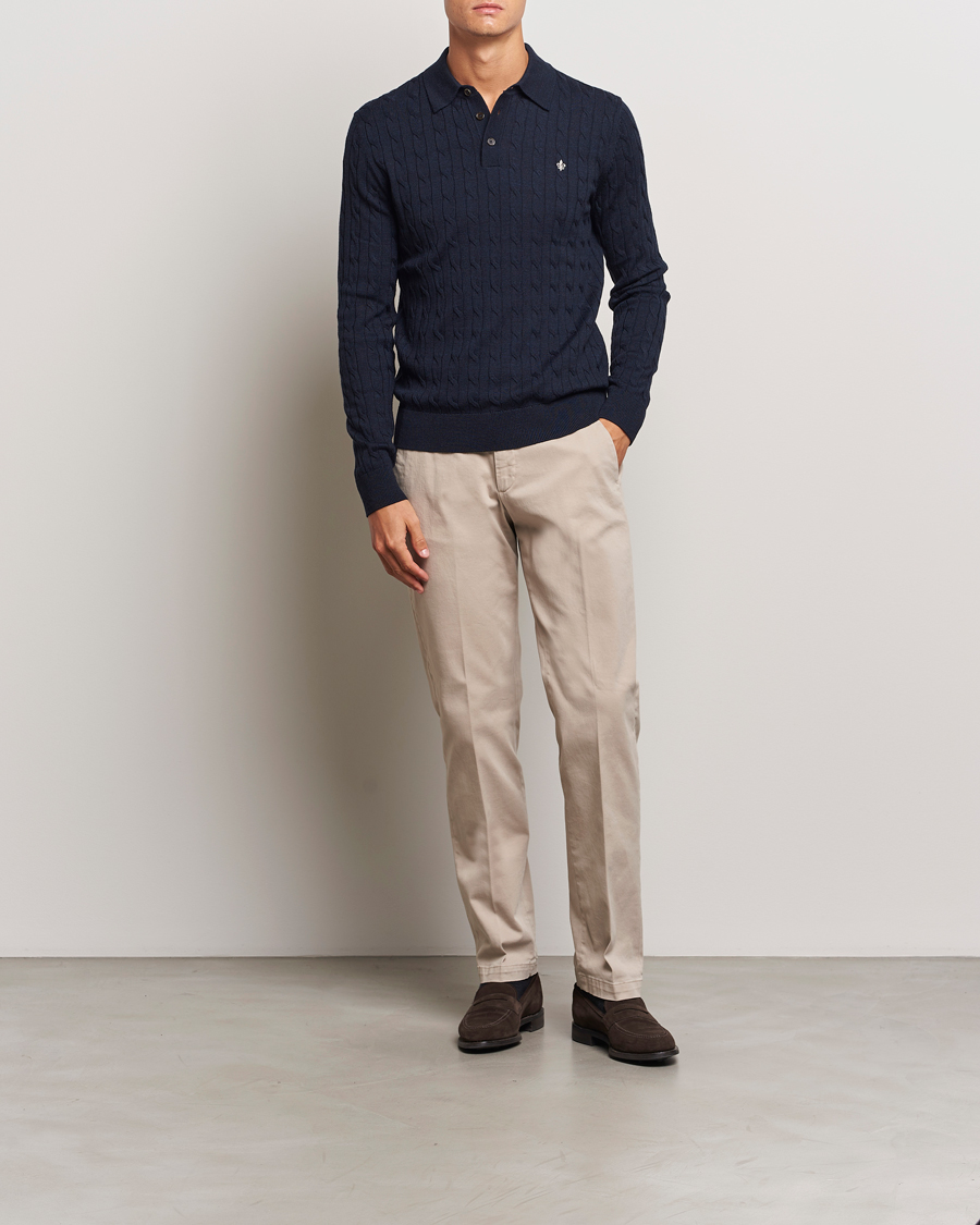 Herr | Tröjor | Morris | Merino Cable Polo Knit Navy