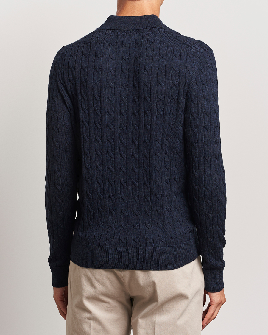 Herr | Tröjor | Morris | Merino Cable Polo Knit Navy