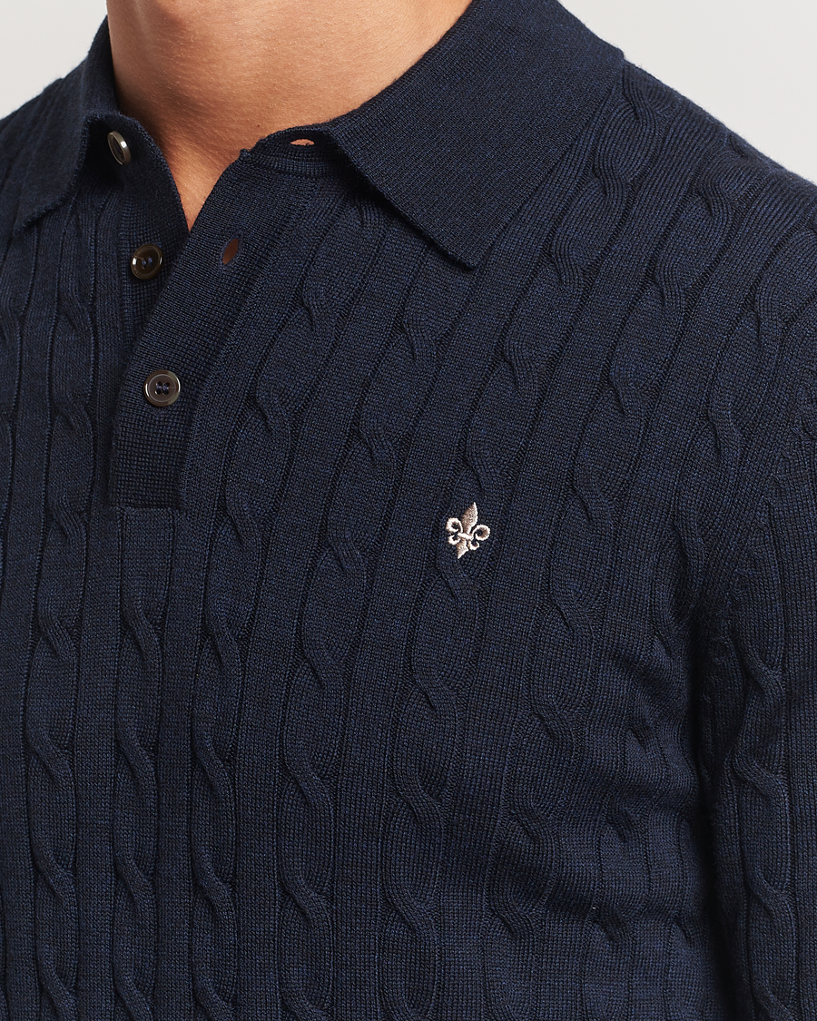 Herr | Tröjor | Morris | Merino Cable Polo Knit Navy