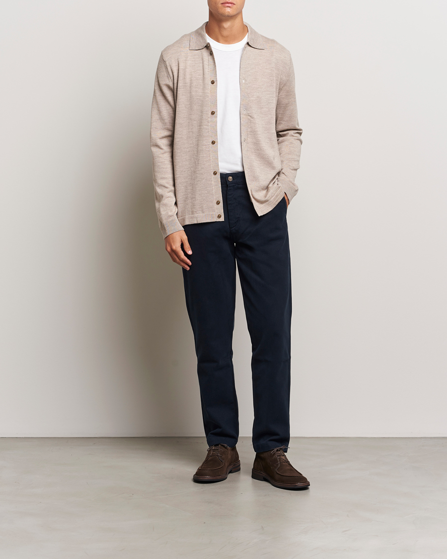 Herr | Tröjor | Morris | Merino Knitted Shirt Khaki
