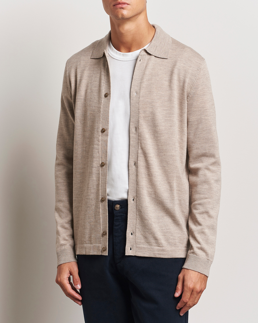 Herr | Tröjor | Morris | Merino Knitted Shirt Khaki
