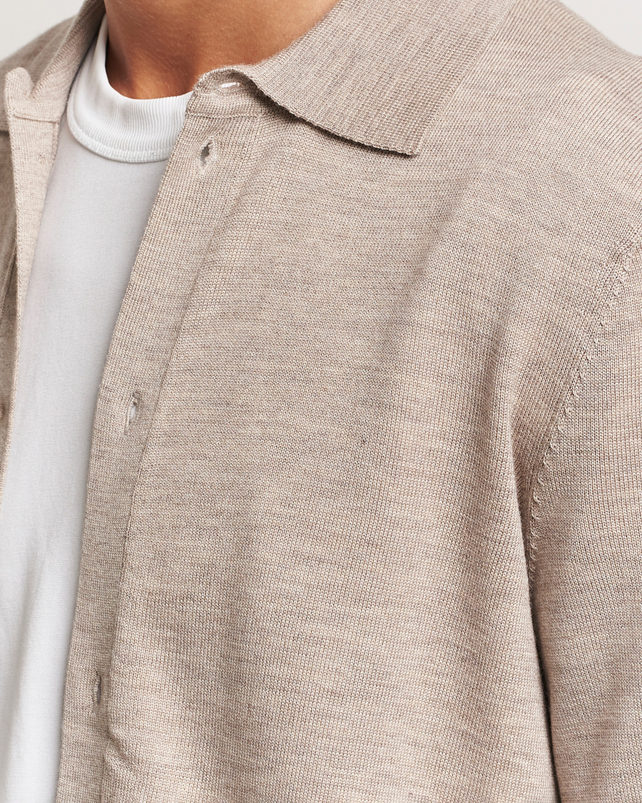 Herr | Tröjor | Morris | Merino Knitted Shirt Khaki
