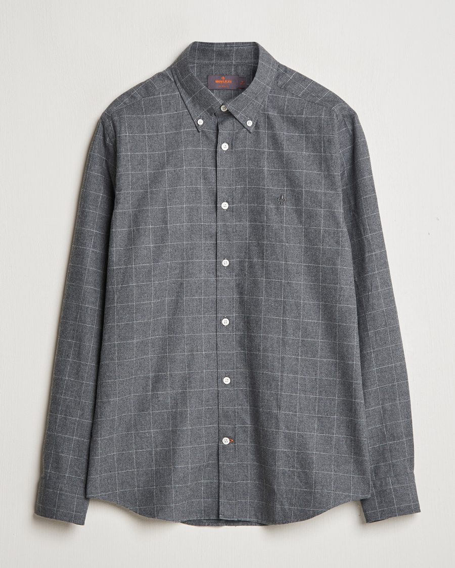 Herr | Skjortor | Morris | Flannel Overcheck Shirt Grey