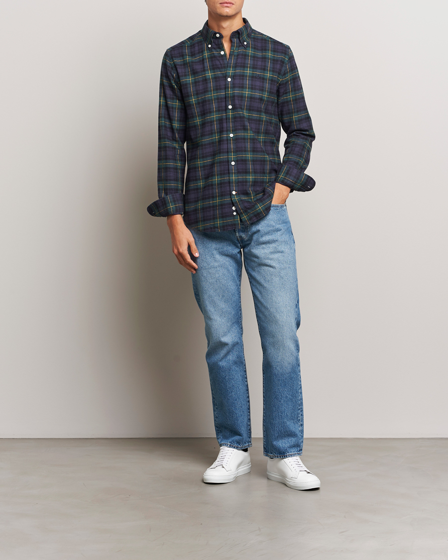 Herr | Skjortor | Morris | Flannel Tartan Shirt Navy