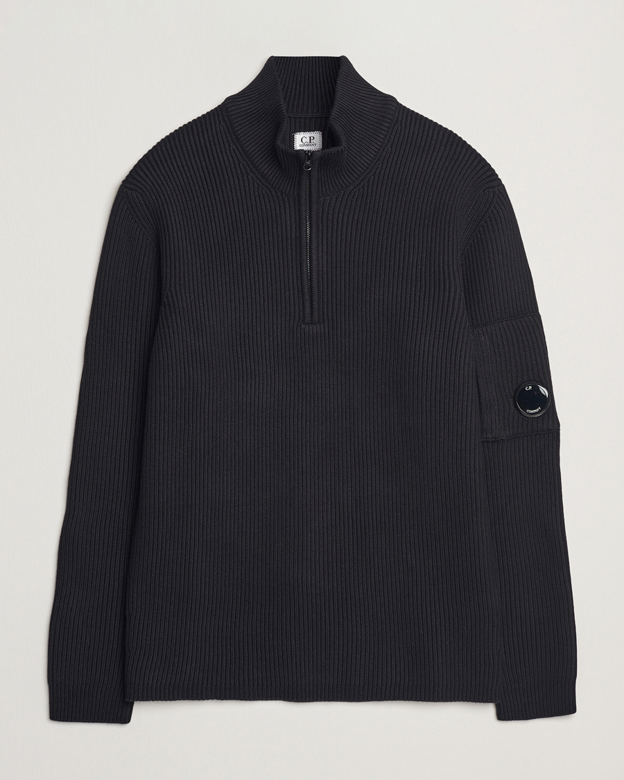 Herr | Tröjor | C.P. Company | Full Rib Knitted Cotton Half Zip Black
