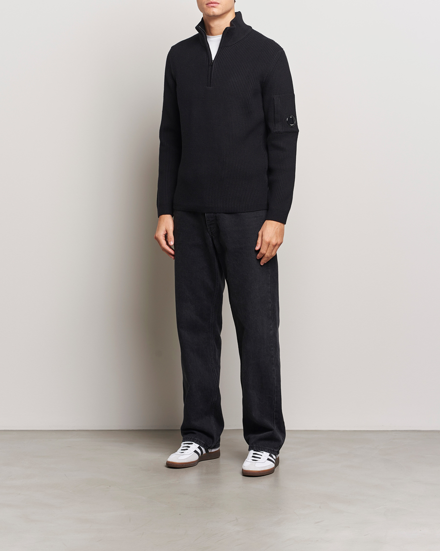 Herr | Tröjor | C.P. Company | Full Rib Knitted Cotton Half Zip Black