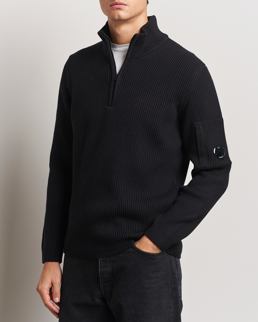 Herr | Tröjor | C.P. Company | Full Rib Knitted Cotton Half Zip Black