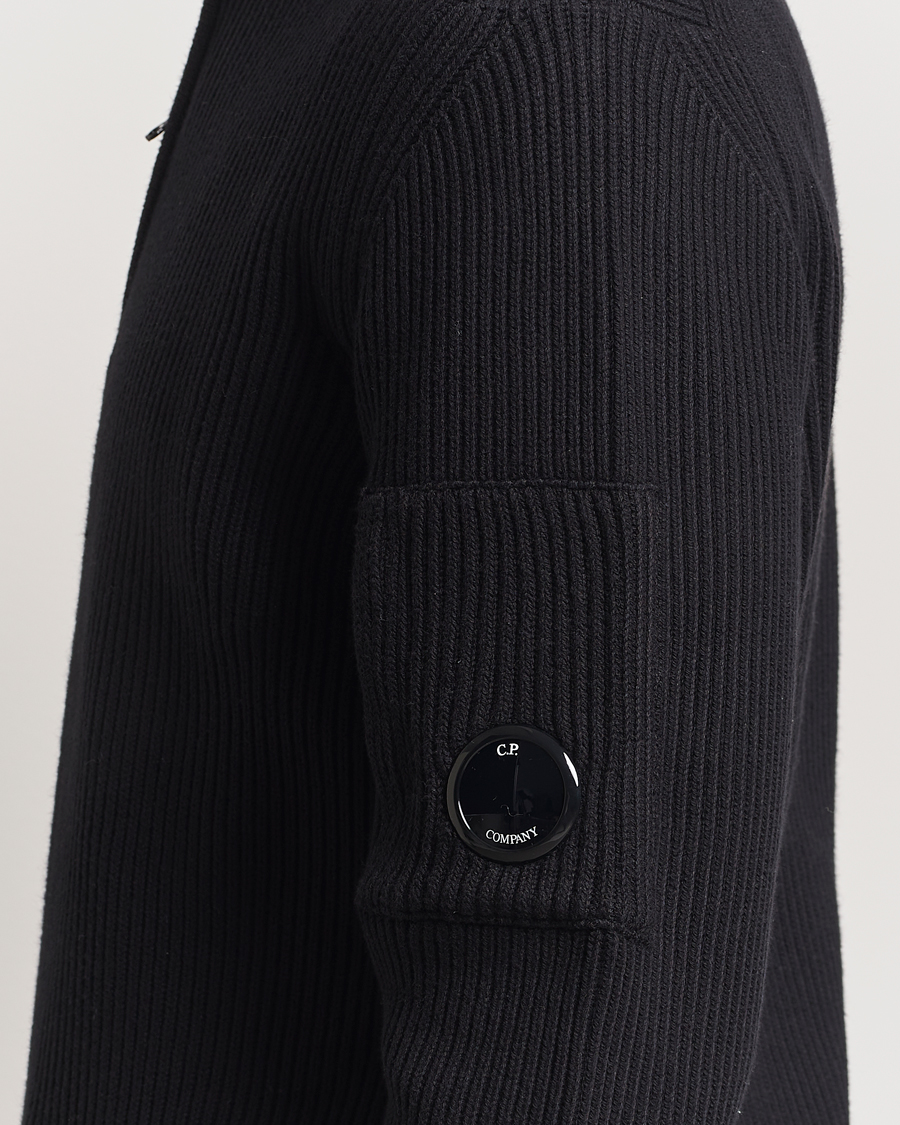 Herr | Tröjor | C.P. Company | Full Rib Knitted Cotton Half Zip Black
