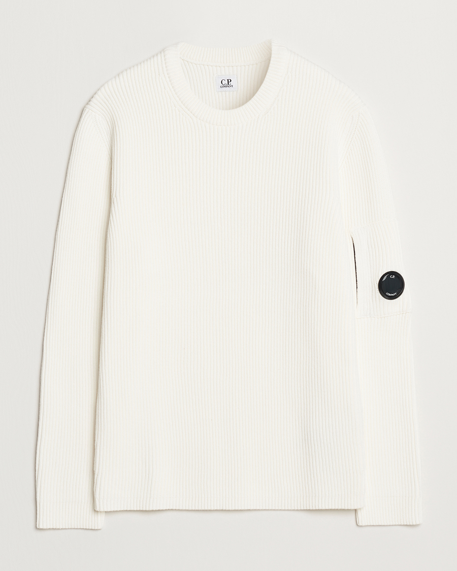 Herr | Tröjor | C.P. Company | Full Rib Knitted Cotton Crew Neck Off White