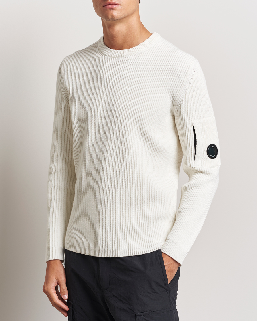 Herr | Tröjor | C.P. Company | Full Rib Knitted Cotton Crew Neck Off White