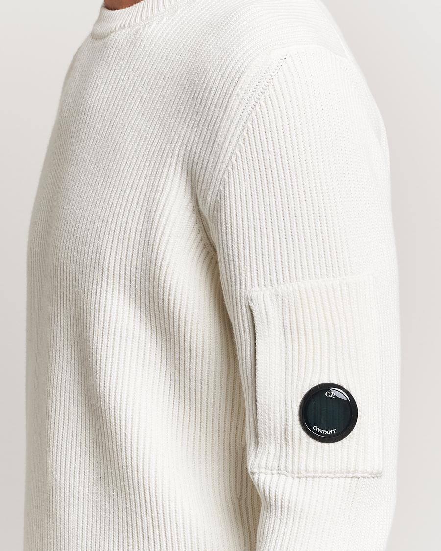 Herr | Tröjor | C.P. Company | Full Rib Knitted Cotton Crew Neck Off White
