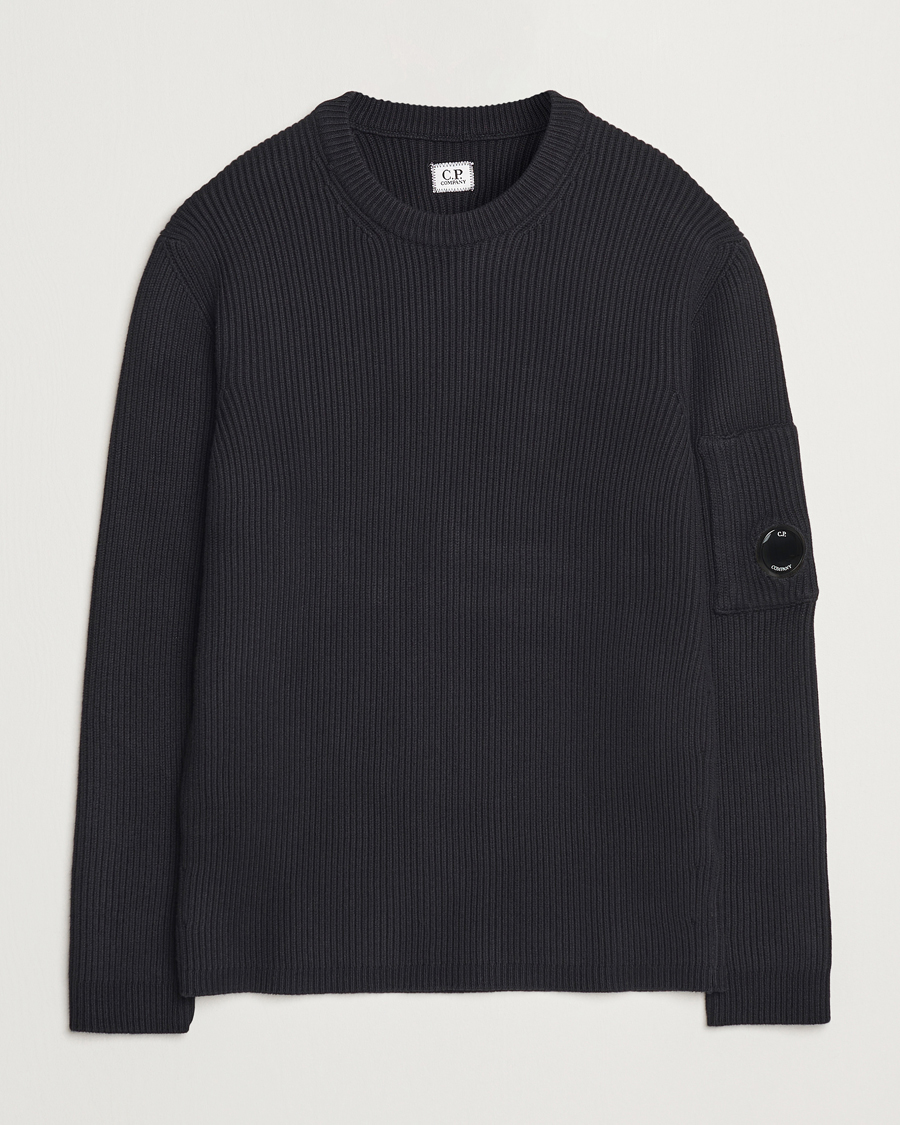 Herr | Tröjor | C.P. Company | Full Rib Knitted Cotton Crew Neck Black