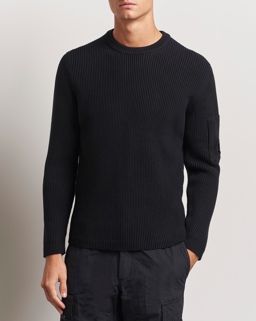 Herr | Tröjor | C.P. Company | Full Rib Knitted Cotton Crew Neck Black