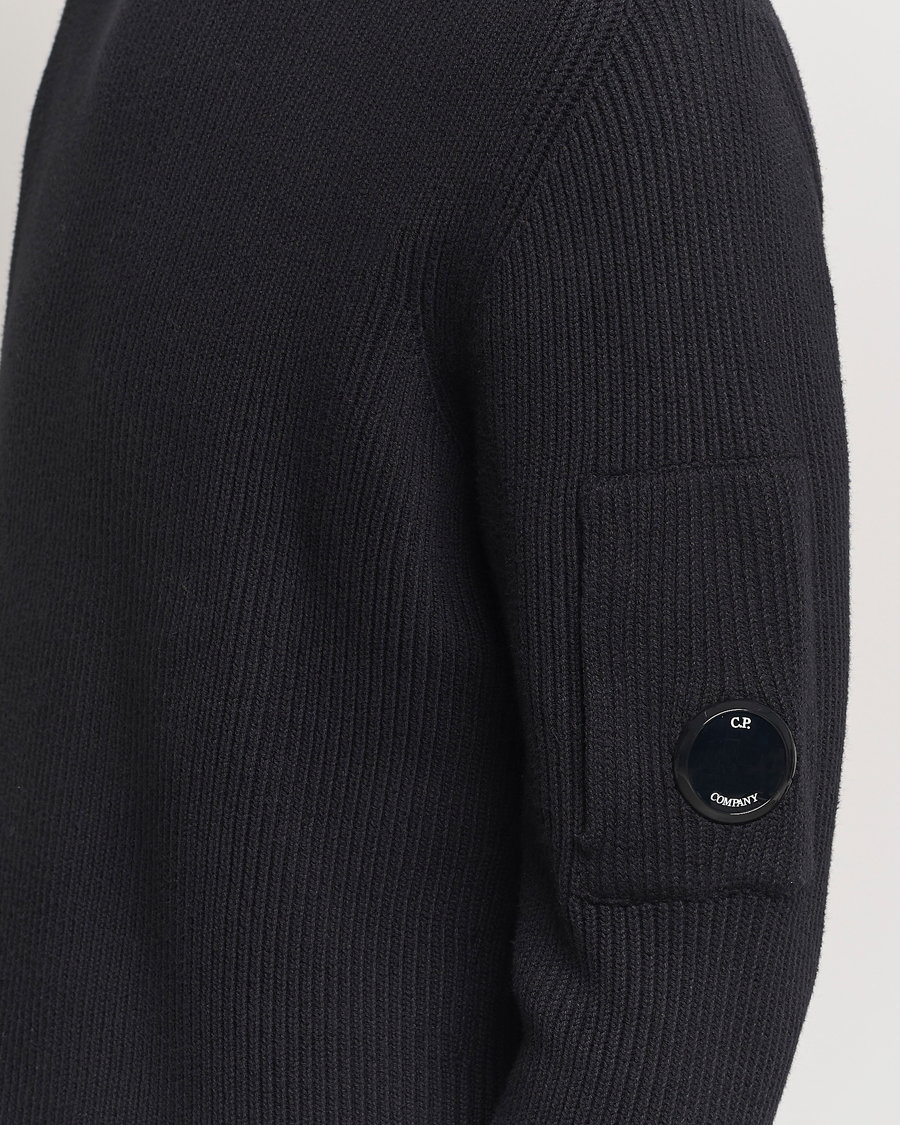Herr | Tröjor | C.P. Company | Full Rib Knitted Cotton Crew Neck Black