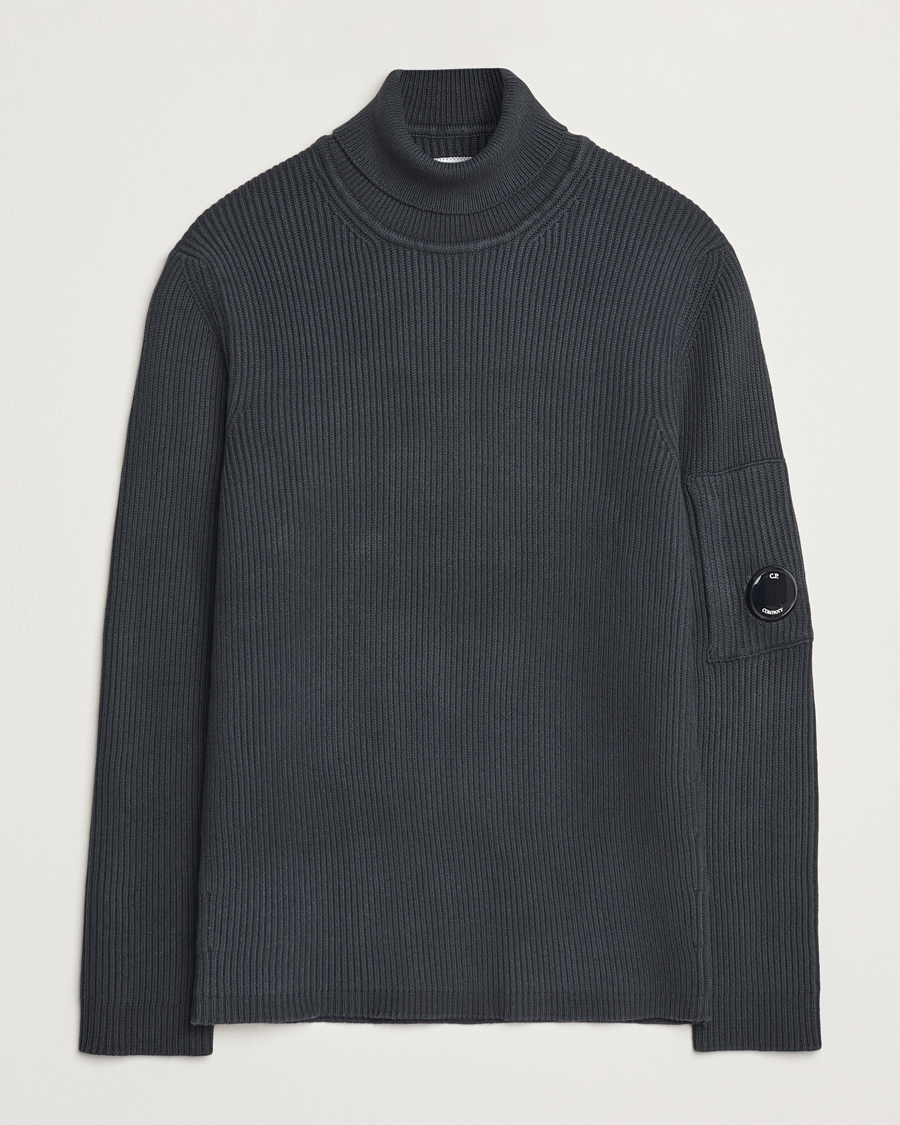Herr | Tröjor | C.P. Company | Full Rib Knitted Cotton Rollneck Grey Black