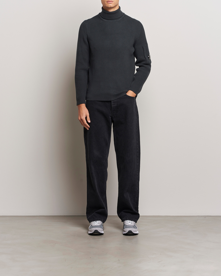 Herr | Tröjor | C.P. Company | Full Rib Knitted Cotton Rollneck Grey Black