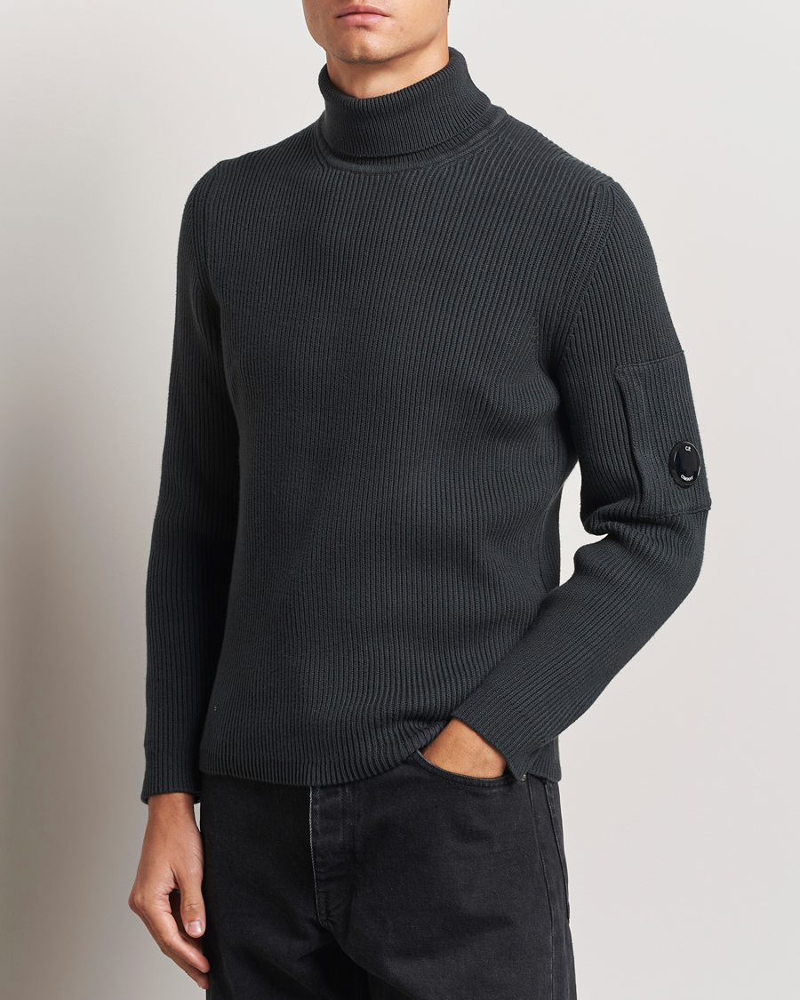 Herr | Tröjor | C.P. Company | Full Rib Knitted Cotton Rollneck Grey Black