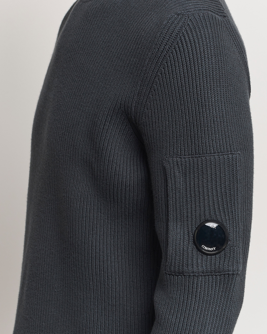 Herr | Tröjor | C.P. Company | Full Rib Knitted Cotton Rollneck Grey Black