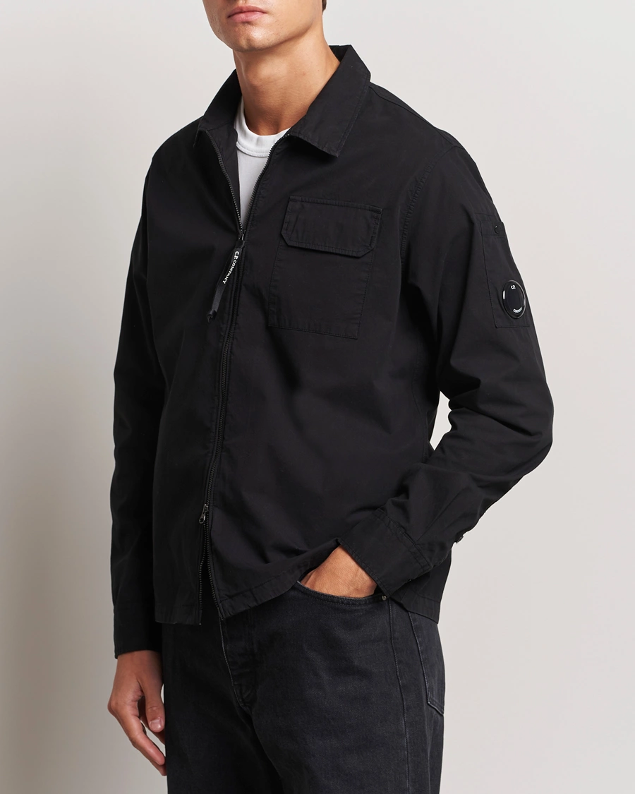 Herr | Skjortor | C.P. Company | Garment Dyed Gabardine Zip Shirt Jacket Black