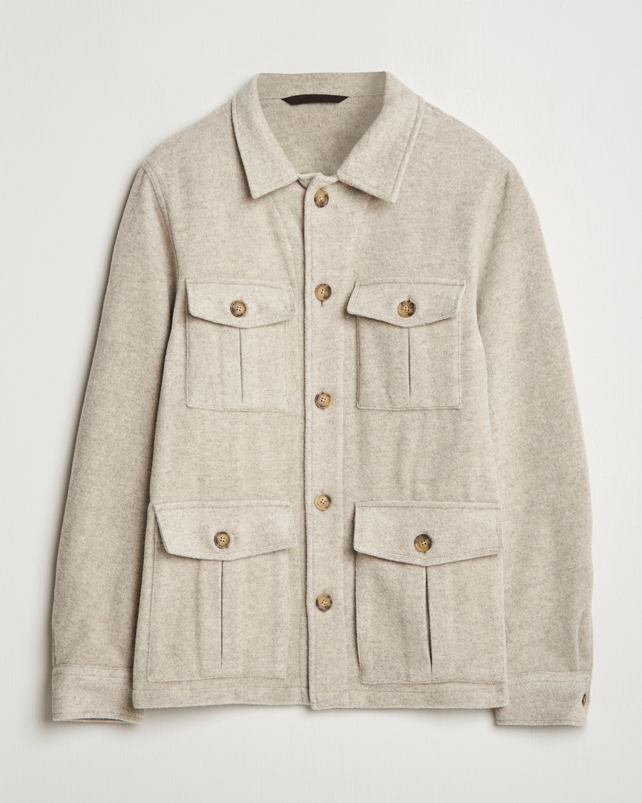 Herr | Jackor | Oscar Jacobson | Safari Wool Shirt Jacket Beige