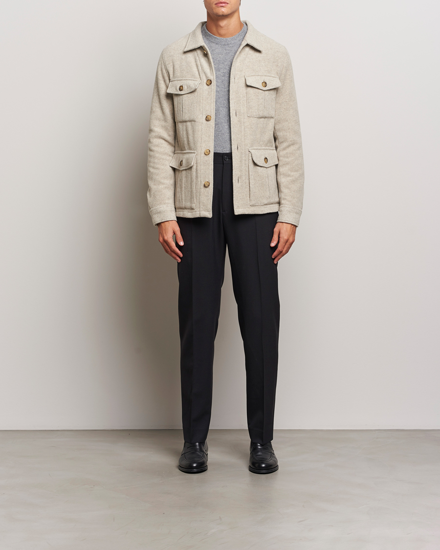 Herr | Jackor | Oscar Jacobson | Safari Wool Shirt Jacket Beige