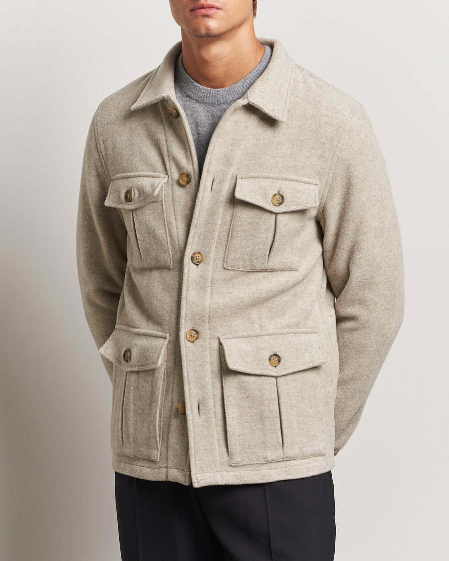 Herr | Jackor | Oscar Jacobson | Safari Wool Shirt Jacket Beige