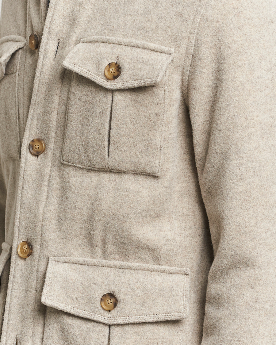 Herr | Jackor | Oscar Jacobson | Safari Wool Shirt Jacket Beige