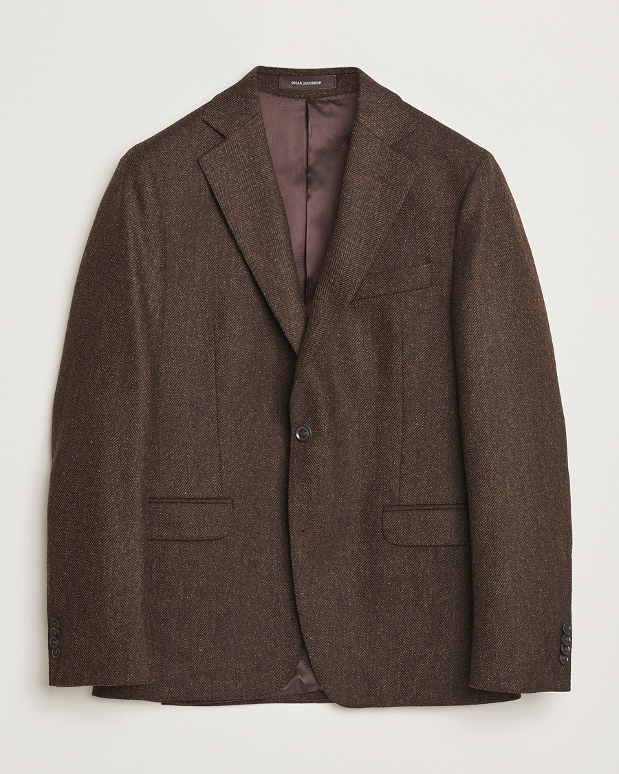 Herr | Kavajer | Oscar Jacobson | Fogerty Moon Herringbone Tweed Blazer Brown