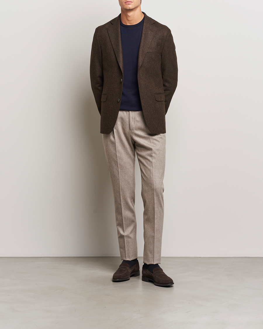 Herr | Kavajer | Oscar Jacobson | Fogerty Moon Herringbone Tweed Blazer Brown