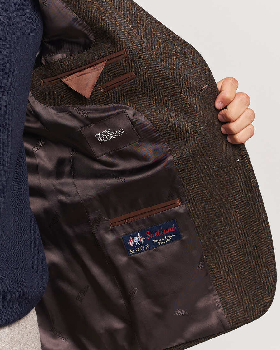 Herr | Kavajer | Oscar Jacobson | Fogerty Moon Herringbone Tweed Blazer Brown