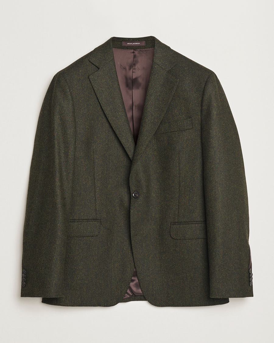 Herr | Kavajer | Oscar Jacobson | Fogerty Moon Herringbone Tweed Blazer Green