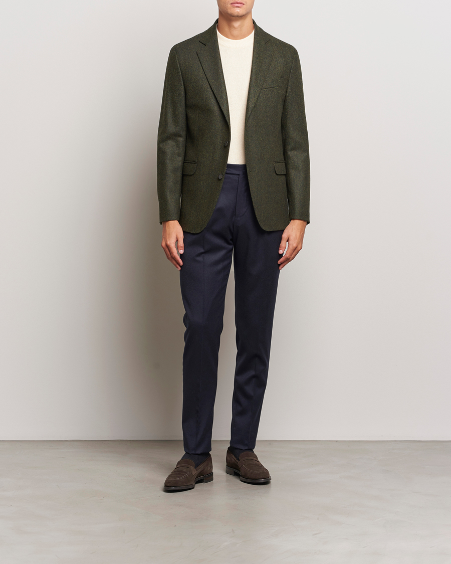 Herr | Kavajer | Oscar Jacobson | Fogerty Moon Herringbone Tweed Blazer Green