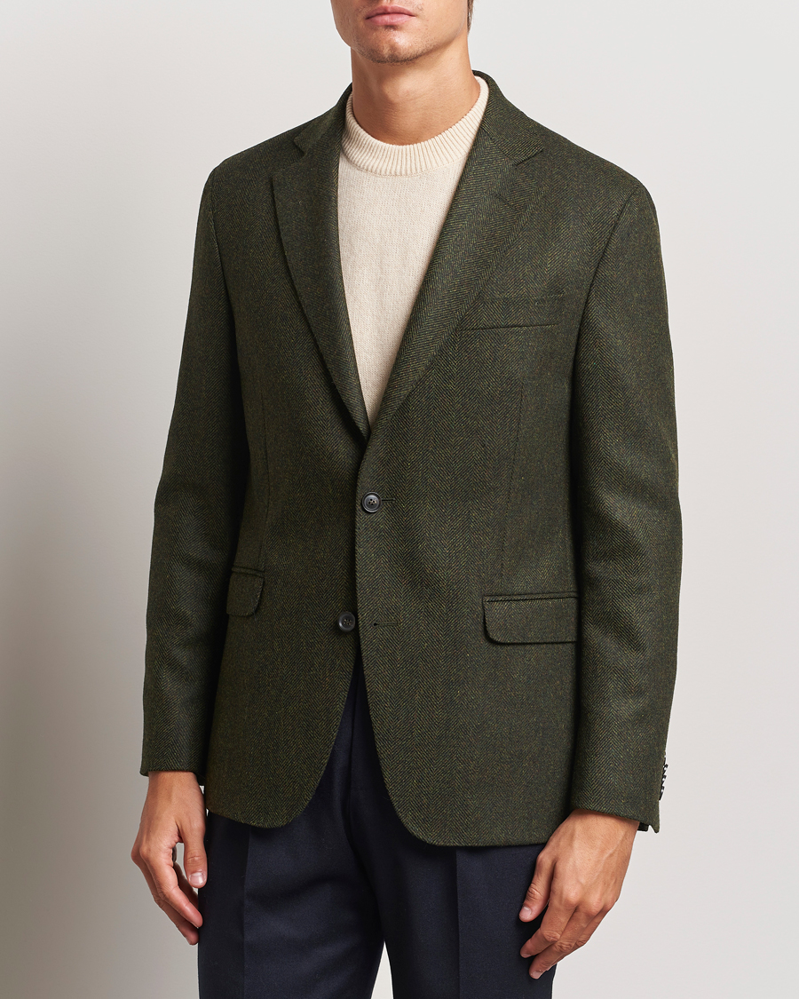 Herr | Kavajer | Oscar Jacobson | Fogerty Moon Herringbone Tweed Blazer Green