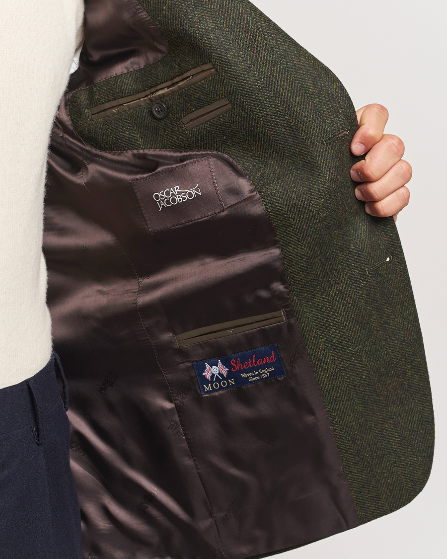 Herr | Kavajer | Oscar Jacobson | Fogerty Moon Herringbone Tweed Blazer Green