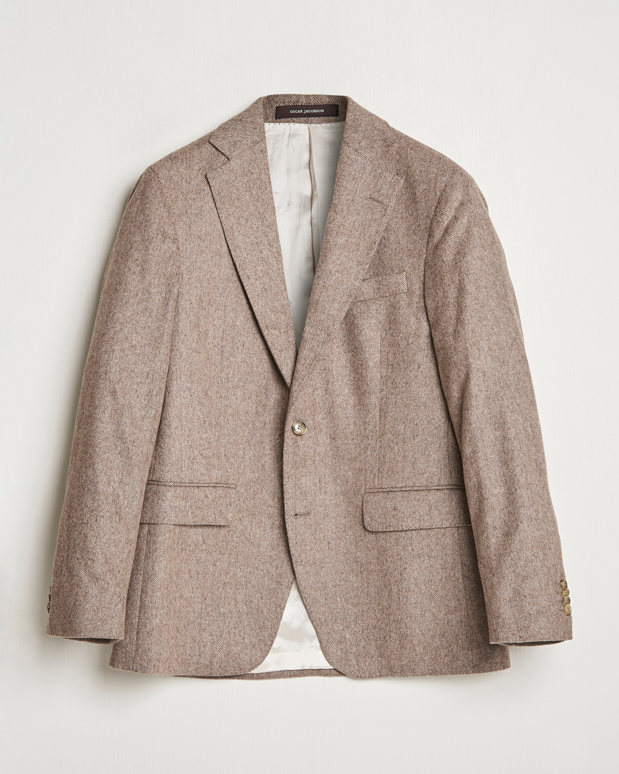 Herr | Kavajer | Oscar Jacobson | Fogerty Herringbone Wool Blazer Beige