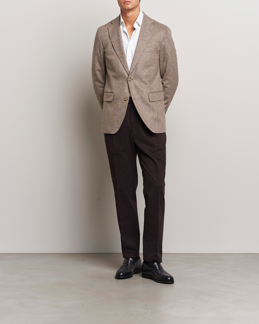 Herr | Kavajer | Oscar Jacobson | Fogerty Herringbone Wool Blazer Beige