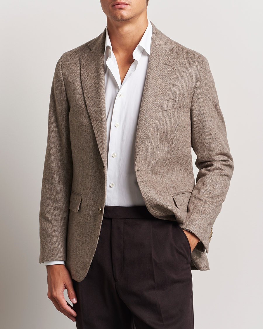 Herr | Kavajer | Oscar Jacobson | Fogerty Herringbone Wool Blazer Beige
