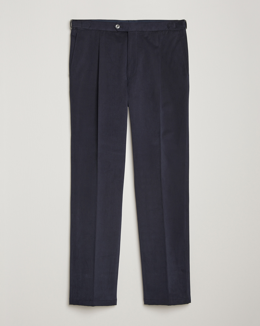 Herr | Byxor | Oscar Jacobson | Delon Brushed Cotton Trousers Navy