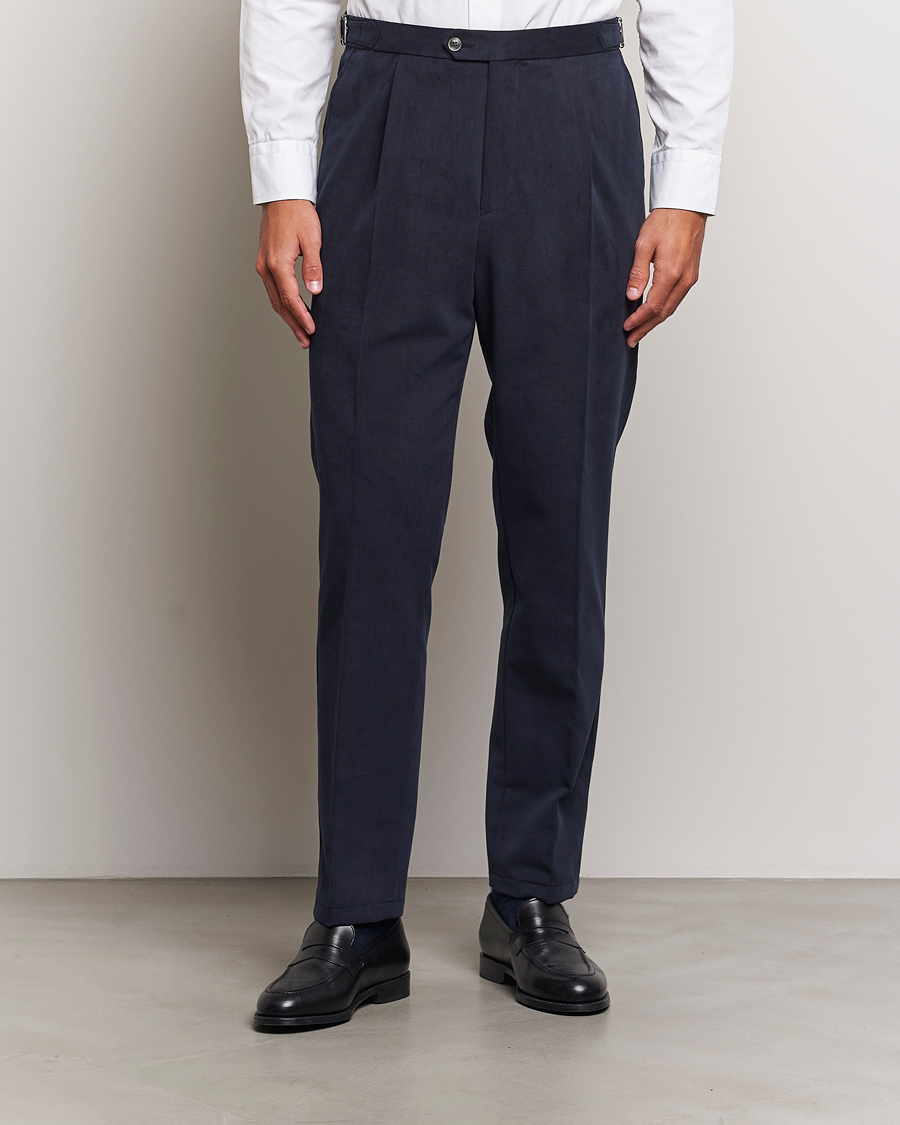 Herr | Byxor | Oscar Jacobson | Delon Brushed Cotton Trousers Navy