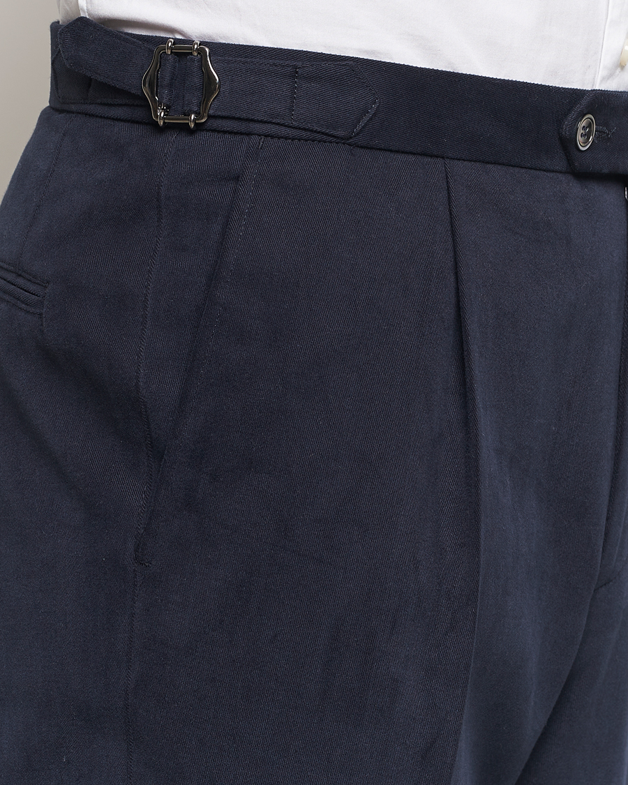 Herr | Byxor | Oscar Jacobson | Delon Brushed Cotton Trousers Navy