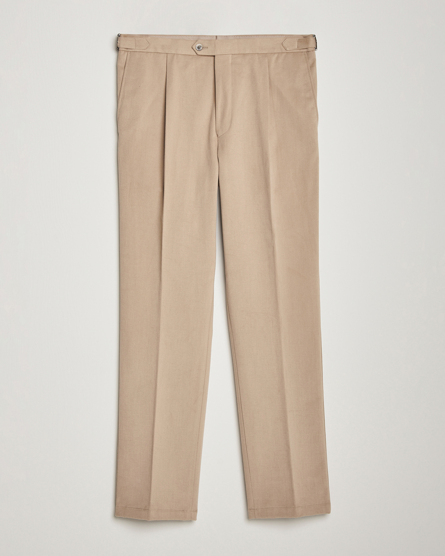 Herr | Byxor | Oscar Jacobson | Delon Brushed Cotton Trousers Beige