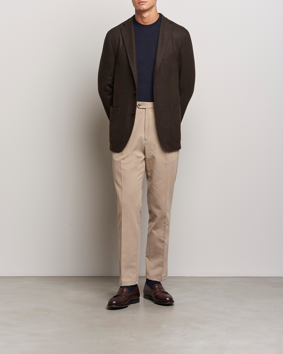 Herr | Byxor | Oscar Jacobson | Delon Brushed Cotton Trousers Beige