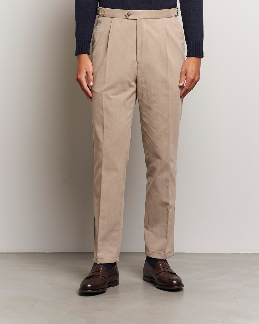Herr | Byxor | Oscar Jacobson | Delon Brushed Cotton Trousers Beige