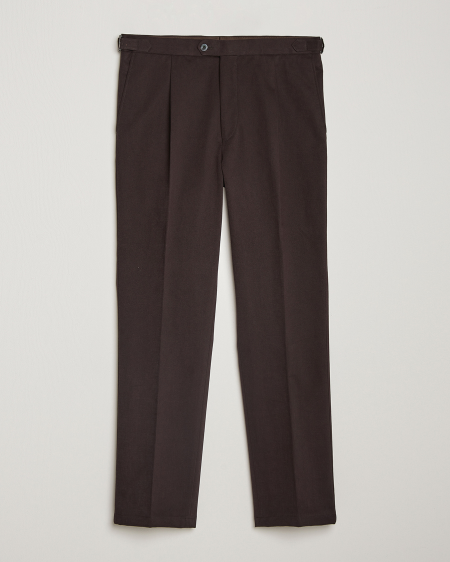 Herr | Byxor | Oscar Jacobson | Delon Brushed Cotton Trousers Brown