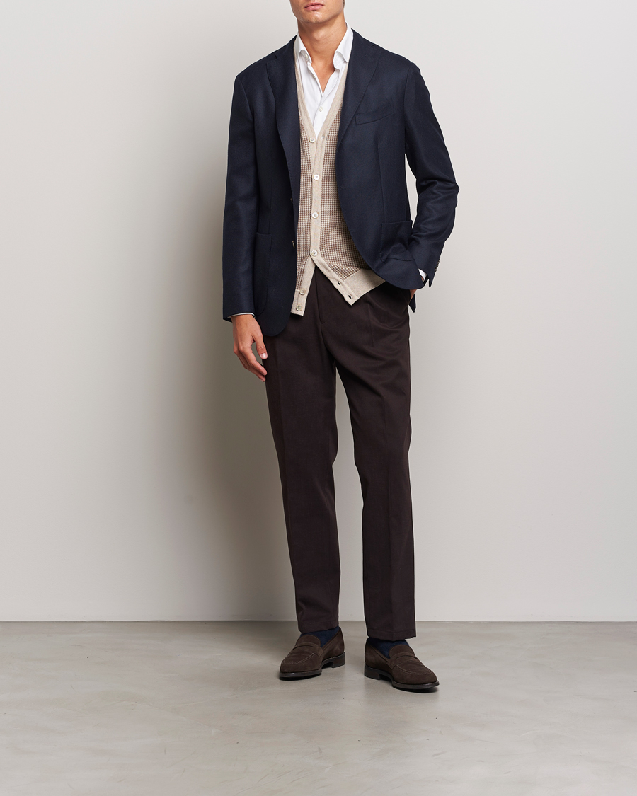 Herr | Byxor | Oscar Jacobson | Delon Brushed Cotton Trousers Brown