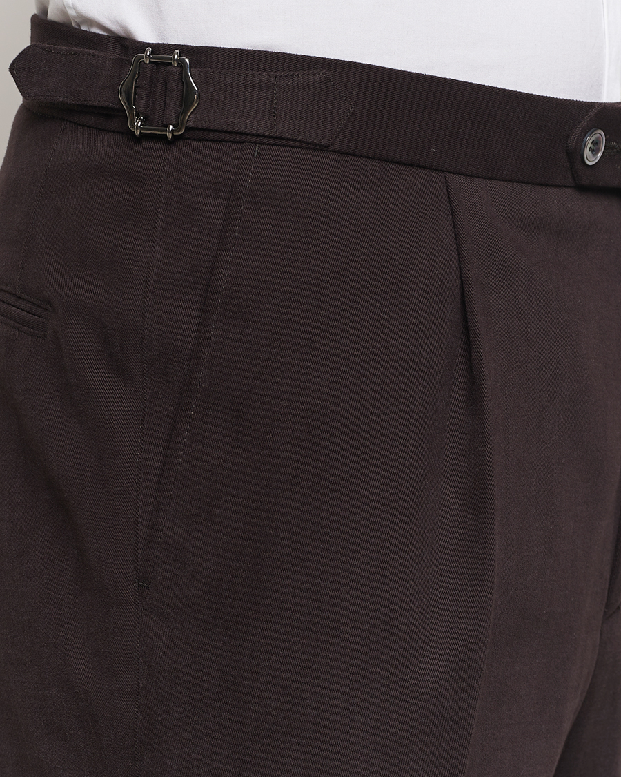 Herr | Byxor | Oscar Jacobson | Delon Brushed Cotton Trousers Brown