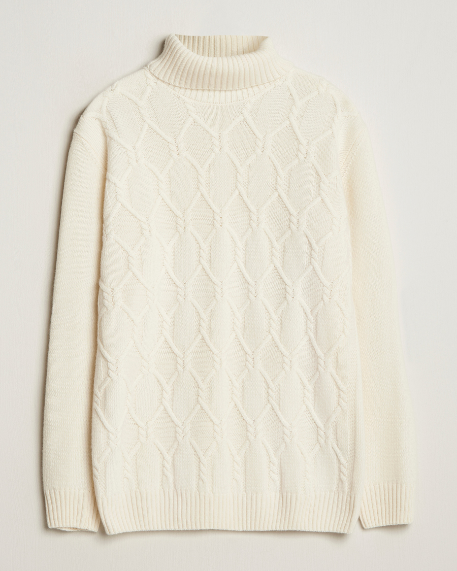 Herr | Tröjor | Oscar Jacobson | Salomon Heavy Knitted Cable Rollneck White